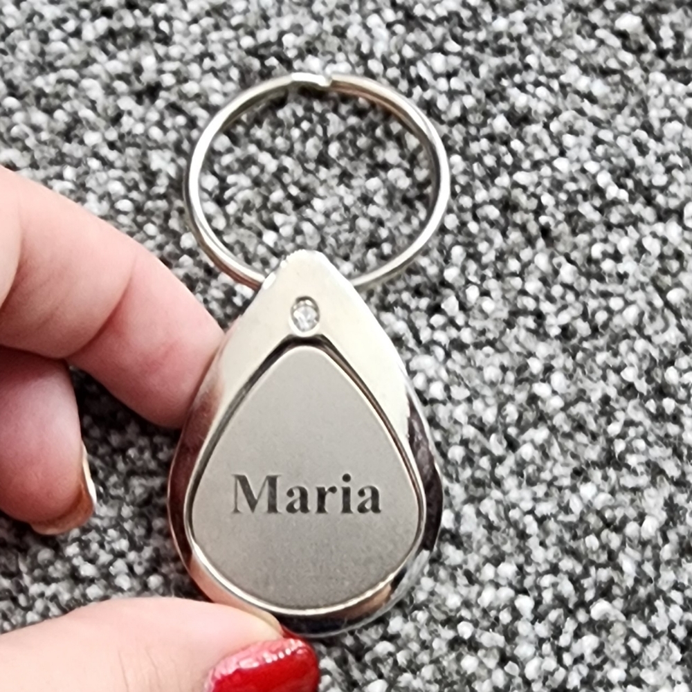 Silver Keychain with Rhinestones and name  inscription "Maria"